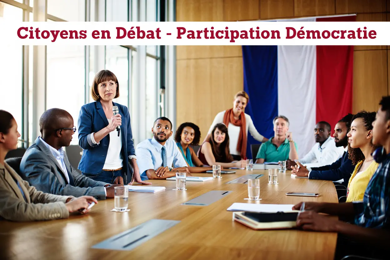 Groupe de citoyens engagés dans une discussion constructive sur des enjeux locaux